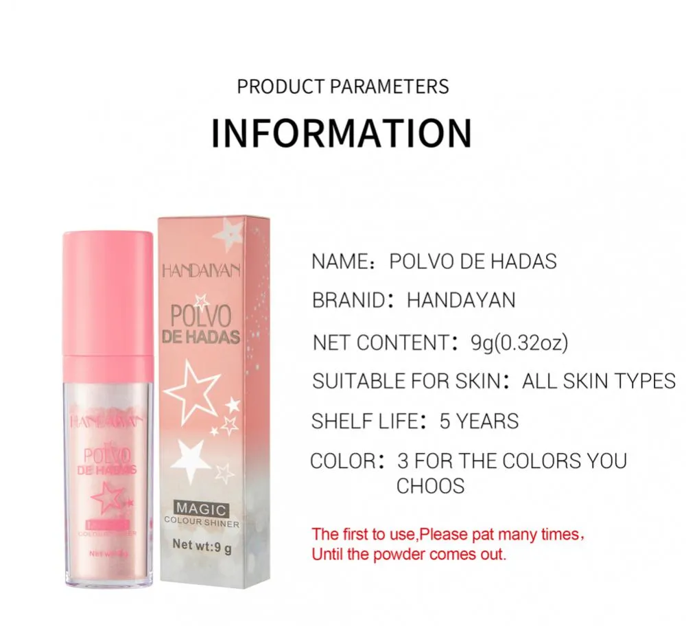 3 Colors Highlighter Powder Polvo De Hadas Glitter Powder Shimmer Contour Blush Powder Makeup For Face Body Highlight Make Up