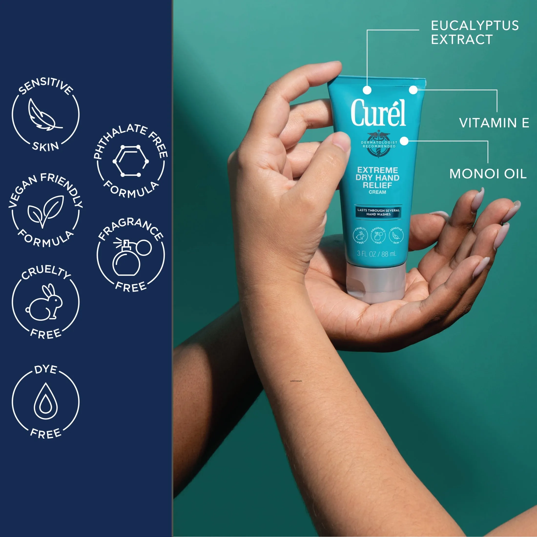 Curel Extreme Dry Hand Relief, Dermatologist Recommended, Long-Lasting Hand Cream For Dry Hands, Paraben Free, Fragrance-Free Hand Lotion, 3.0 Oz Tube