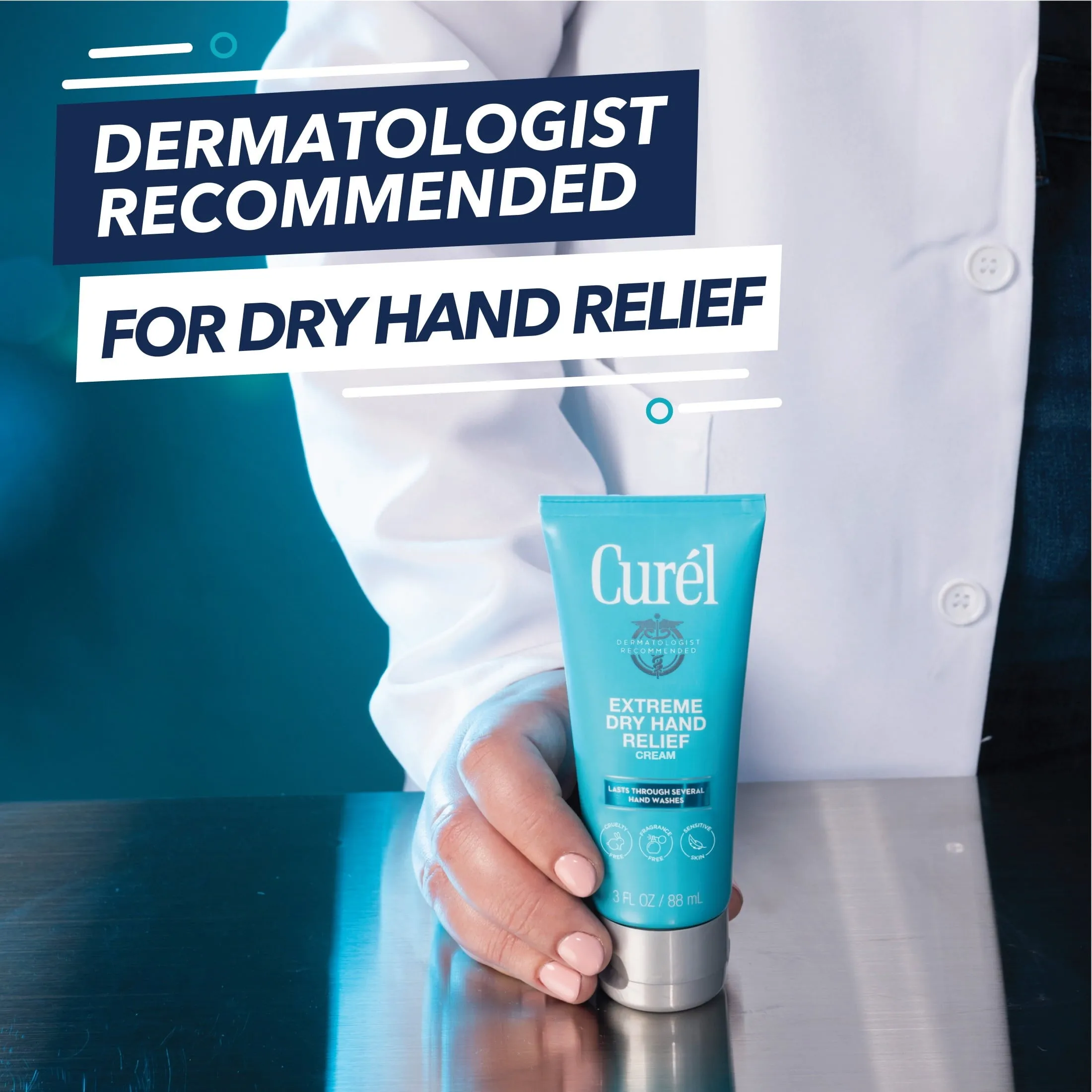 Curel Extreme Dry Hand Relief, Dermatologist Recommended, Long-Lasting Hand Cream For Dry Hands, Paraben Free, Fragrance-Free Hand Lotion, 3.0 Oz Tube