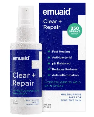 emuaid Clear   Repair Hypochlorous Acid Skin Spray | Hydrating, Cleansing, Face & Skin Mist Protection | Multi-Use Skin Care for Sensitive Skin, Hypochlorous Acid Spray for Face, Travel Size | 1 Pack