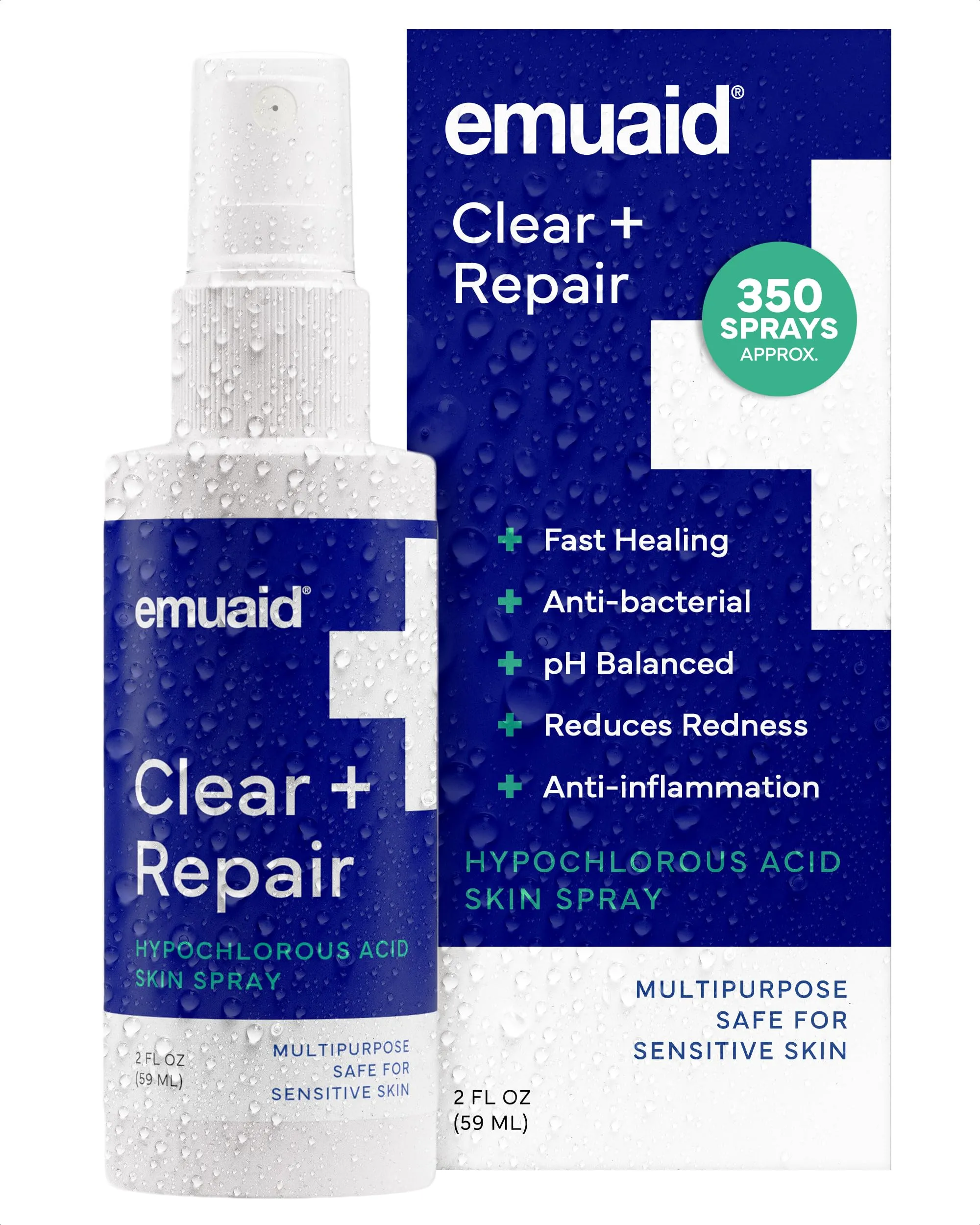 emuaid Clear   Repair Hypochlorous Acid Skin Spray | Hydrating, Cleansing, Face & Skin Mist Protection | Multi-Use Skin Care for Sensitive Skin, Hypochlorous Acid Spray for Face, Travel Size | 1 Pack