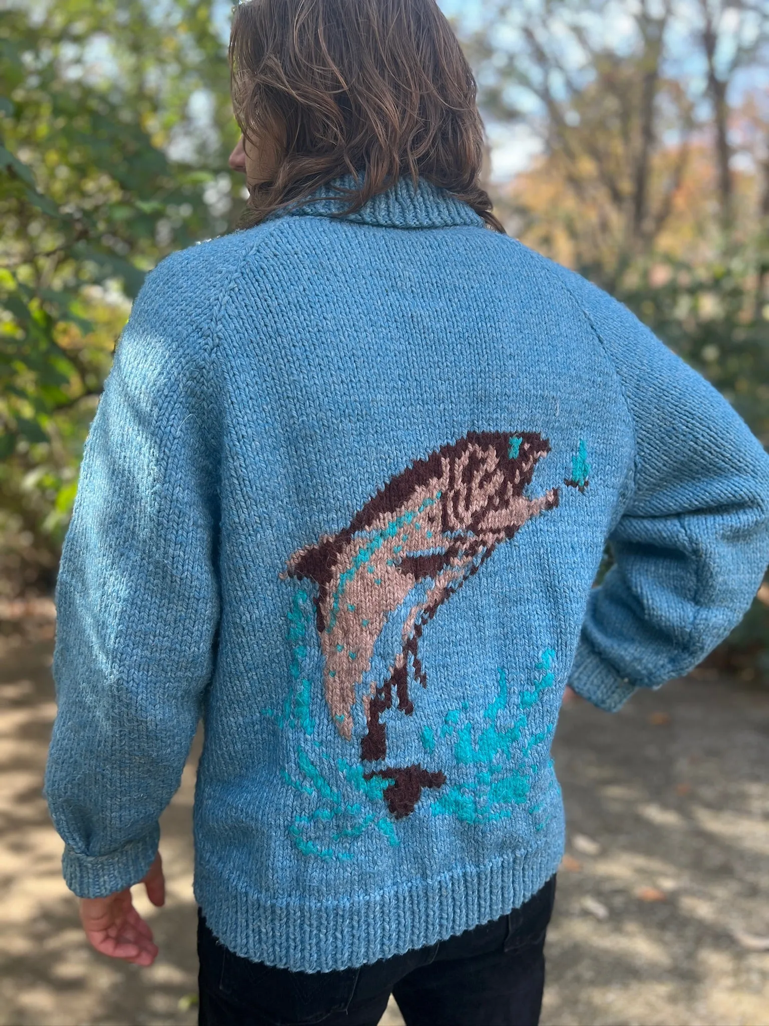 Mens Vintage Light Blue Cowichan Fishing Sweater