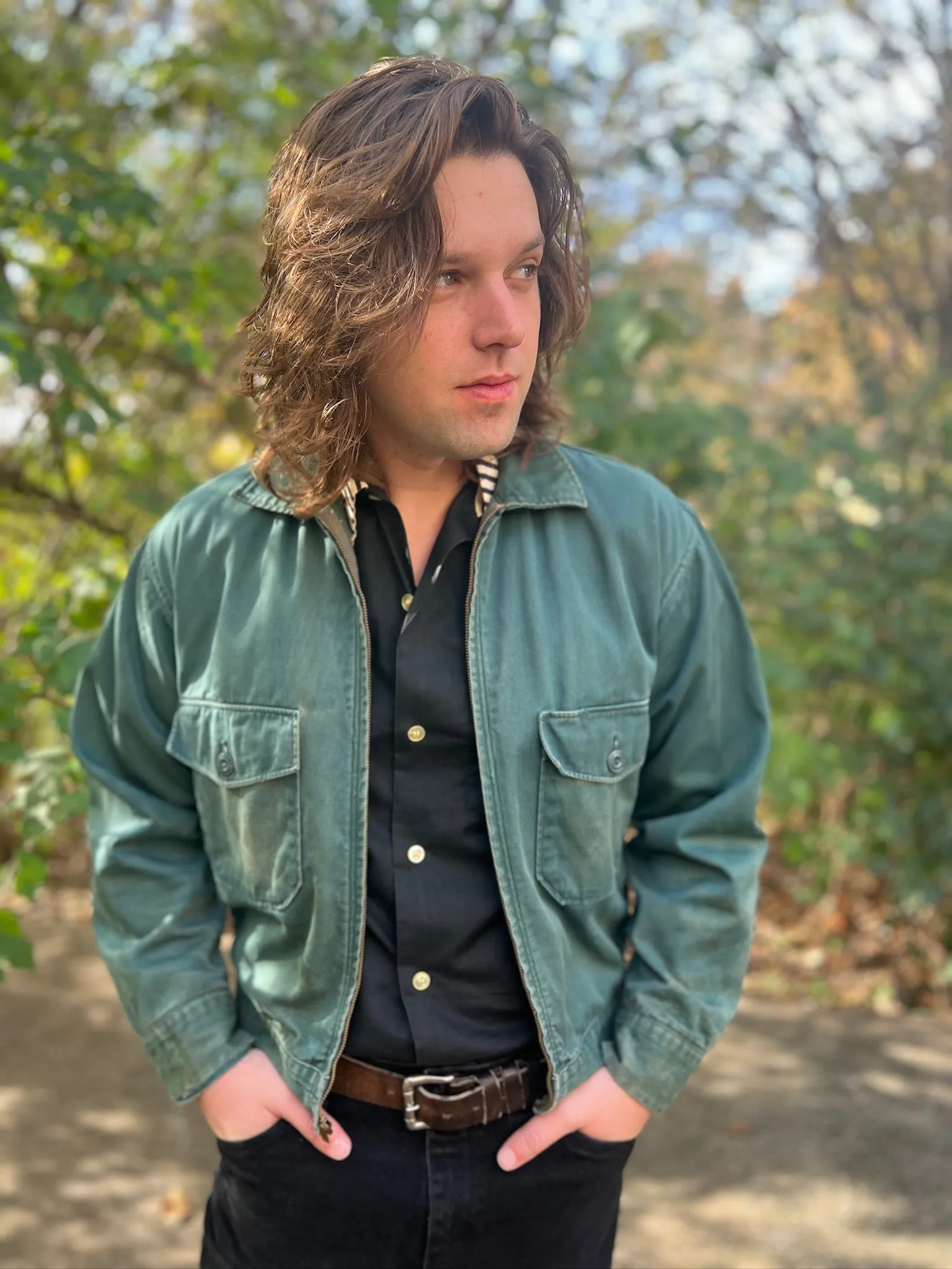 Men's Vintage Thrashed Green Uniform Jacket, Plaid Lining